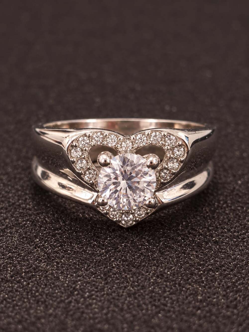 Heart CZ Halo Silver Ring
